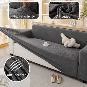 All-Season Plain Style Sofa Cover, Polar Fleece High Stretch, Soft Skin-Friendly, Dustproof Durable, Elastic Strap Anti-Slip, Easy to Remove Washable