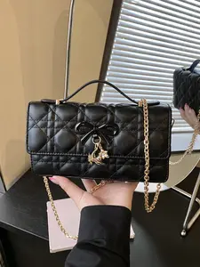 Elegant Fashion Quilted Embroidered Bow Handbag, Practical Crossbody Bag, Perfect for Daily Outing, Dates, Dinners, Parties