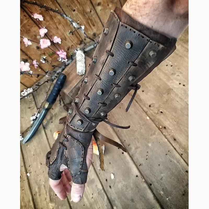 IronFist Medieval Gauntlet Gloves - Vintage Warrior Style, Lace-Up Design, Decorative Rivet Detailing for Renaissance Fairs, LARP Events, Costume Enthusiasts
