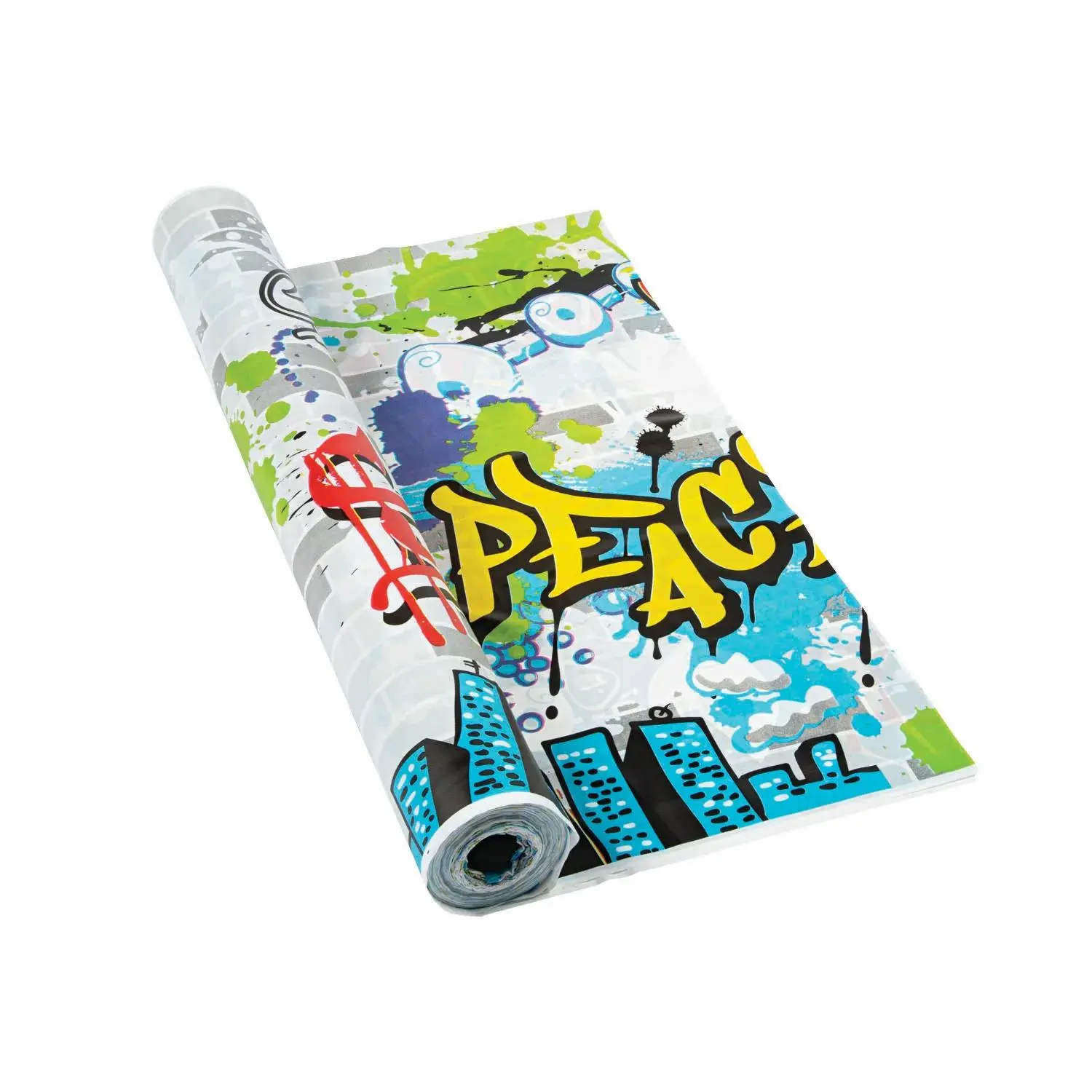 Disposable Graffiti Plastic Tablecloth Roll, 40" x 100 ft, for Party & Event Use, Easy Clean for Quick Cleanup