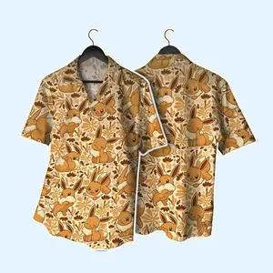 Eeve Hawaiian Shirt, Eevelution Anime Aloha Shirt, Video Game Beachwear, Tropical Summer Button-Up