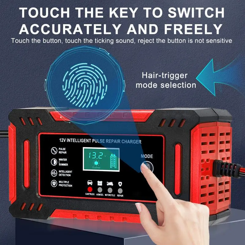 12V 6A Smart Car Battery Charger, AGM/GEL/Lead-Acid Pulse Repair Charger, Lead-Acid & AGM Batteries