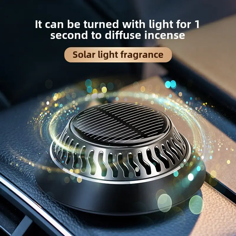 U01 Solar Metal UFO Car Aroma Diffuser with Wooden Adsorption Pad - Solar Light, Neutralizing Odors, Dashboard Decoration, High-Quality Automotive Interior Accessory, Refreshing Cockpit Fragrance, Essential for Car Enthusiasts