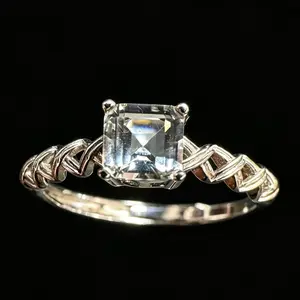 Braided Band Clear Quartz Adjustable 925 Silver Ring (6mm)