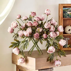 6PCS Vintage Artificial Peony Bouquet, Realistic Silk Peony Stems, DIY Available, for Vase Arrangement, Handmade Bouquets, Table Decor, Indoor & Outdoor Home Ornament