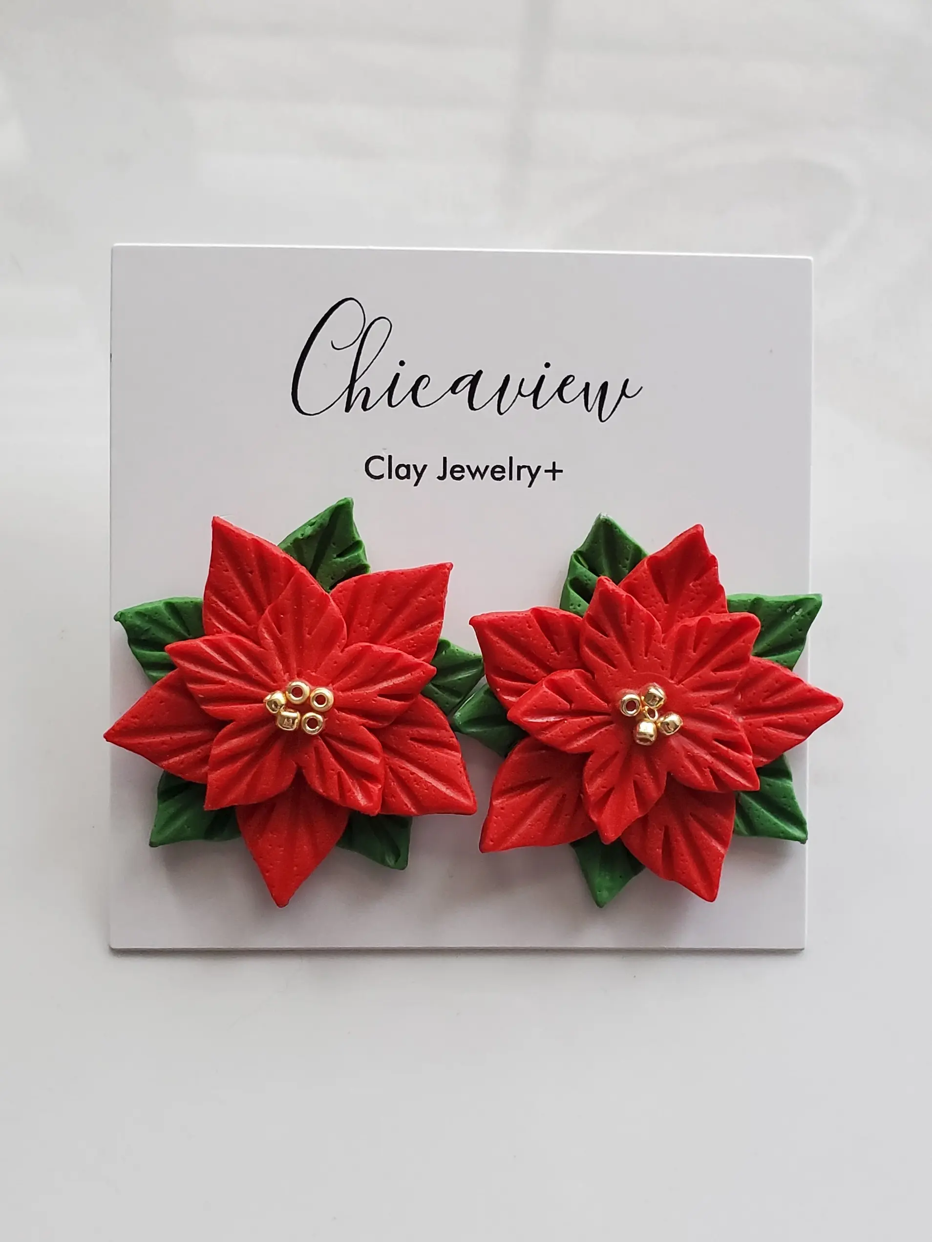 Polymer Clay Earrings - Christmas Red Poinsettia Earrings