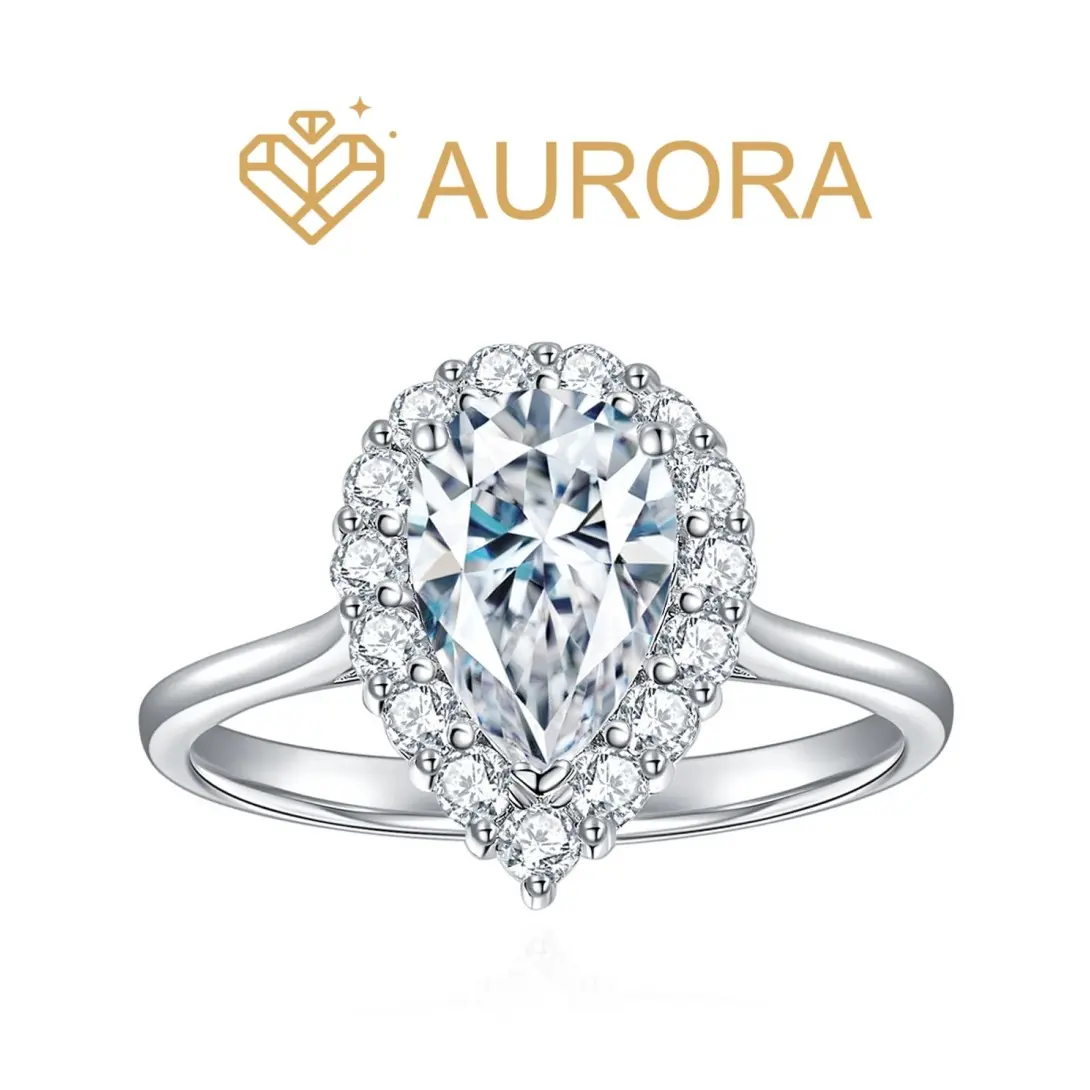 #82 Bridal Pear Moissanite Ring, 925 Sterling Silver Pear-Shape Artificial Gemstone Ring