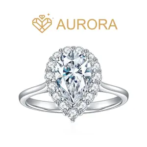 【#82 Bridal Pear 】Pear shape Moissanite rings with 925 Sterling Silver Synthetic Moissanite
