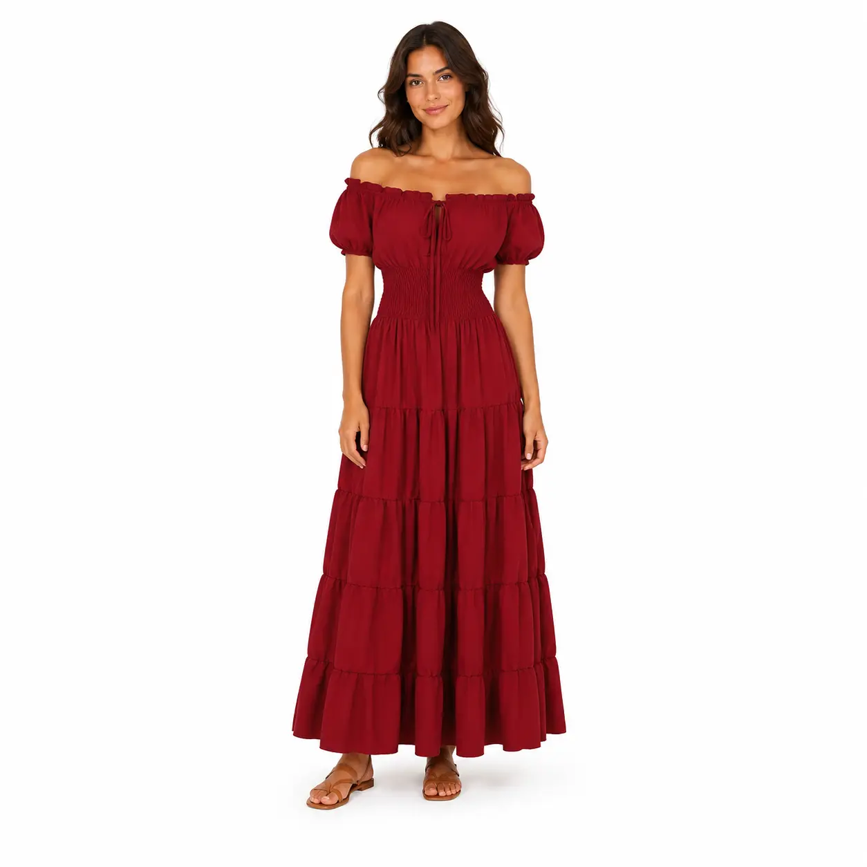 Scarlet Darkness Renaissance Faire Dress for Women Off Shoulder Milkmaid Maxi Dress Medieval Halloween Costume Outfit 6531-D3