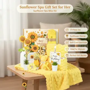 CLTTCLLCT Birthday Gifts,Holiday Gifts，17Pcs Sunflower Spa Gift Set, Self-Care Relaxing Package, Get Well Presents for Women, Girls, Sisters, Perfect Wellness Gift Basket