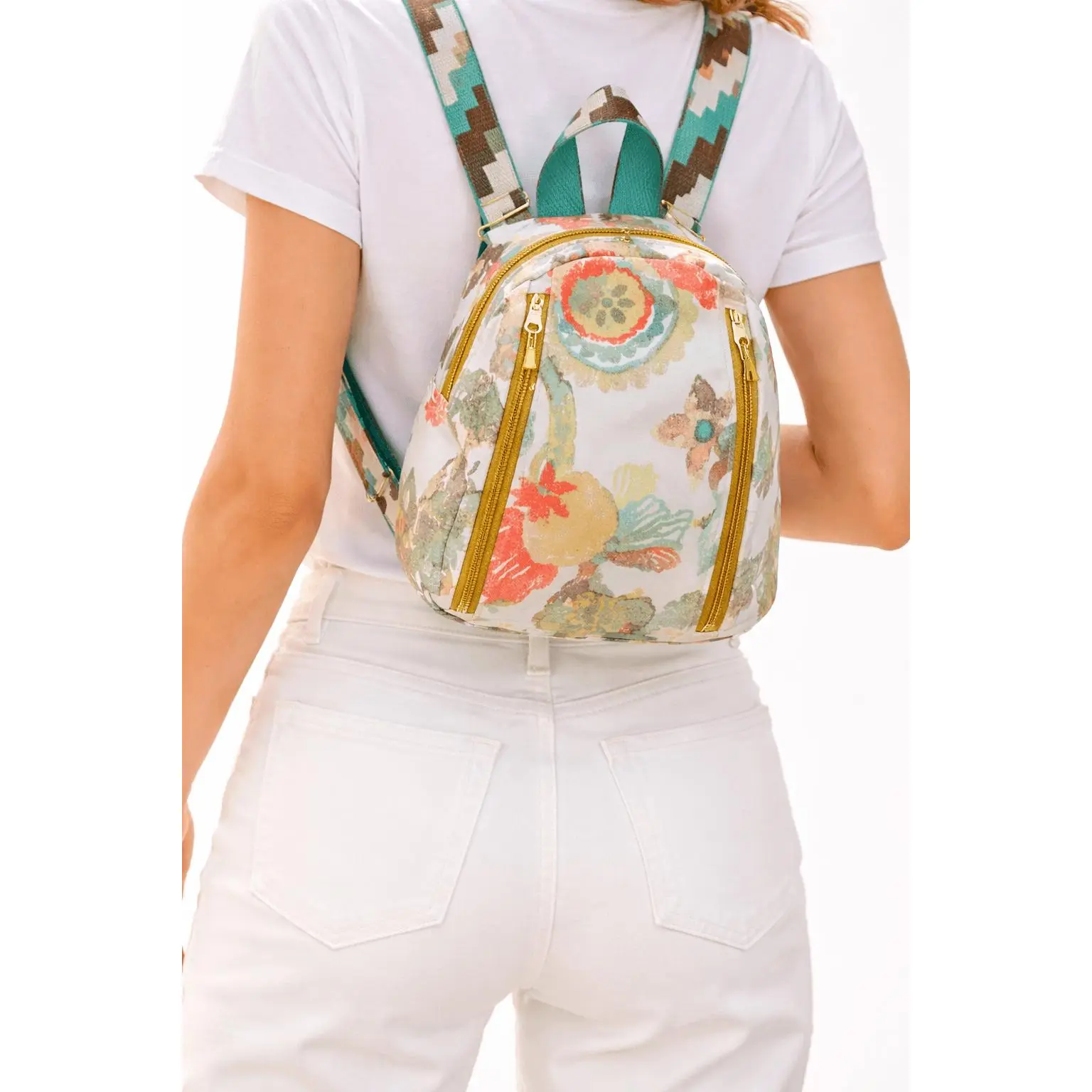 Floral Mini Backpack Purse | Handmade Cotton Backpack with Zipper Pockets
