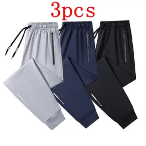 3PCS,Men's Regular Fit Solid Drawstring Waist Sweatpants, Casual Pocket Design Pants for Fall & Winter, Men's Trousers for Daily Wear, Yoga Training Pants Workout Jogger