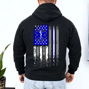 [Made in USA] Patriotic EMS Hoodie, Star of Life American Flag Pullover Hoodie, Distressed EMS Rescue Graphic Oversized Hoodie, EMT First Responder Streetwear, EMS Week Gift For Paramedic Men Women