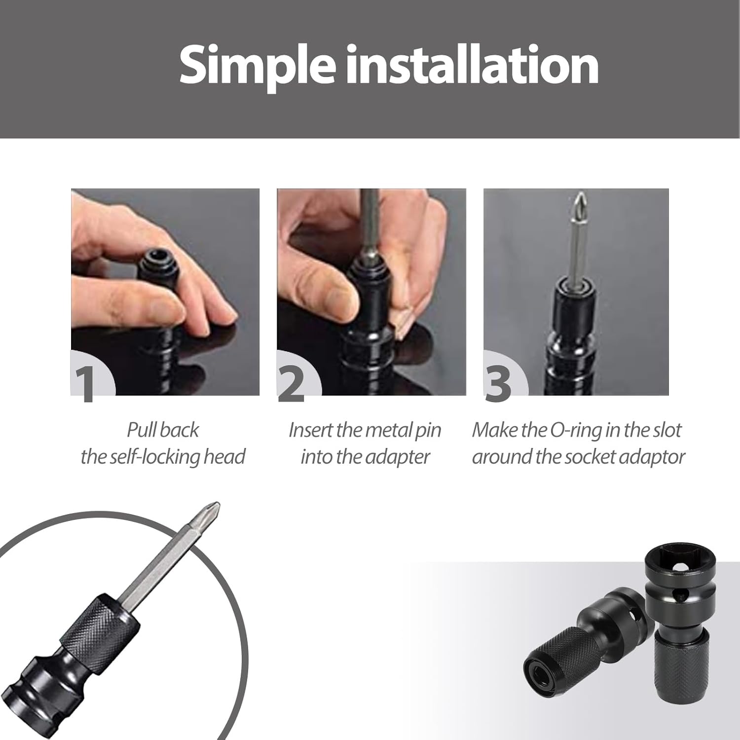 1/2 inch Square Drive to 1/4 inch Hex Female Socket Adapter Converter Chuck Adapter for Impact Air and Electric Wrench