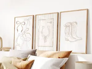 Poster Beige Cowgirl Gallery Wall Art, Trendy Western Print, Girly Country Poster, Dorm Decor, Cute Apartment Aesthetic, Set of 3
