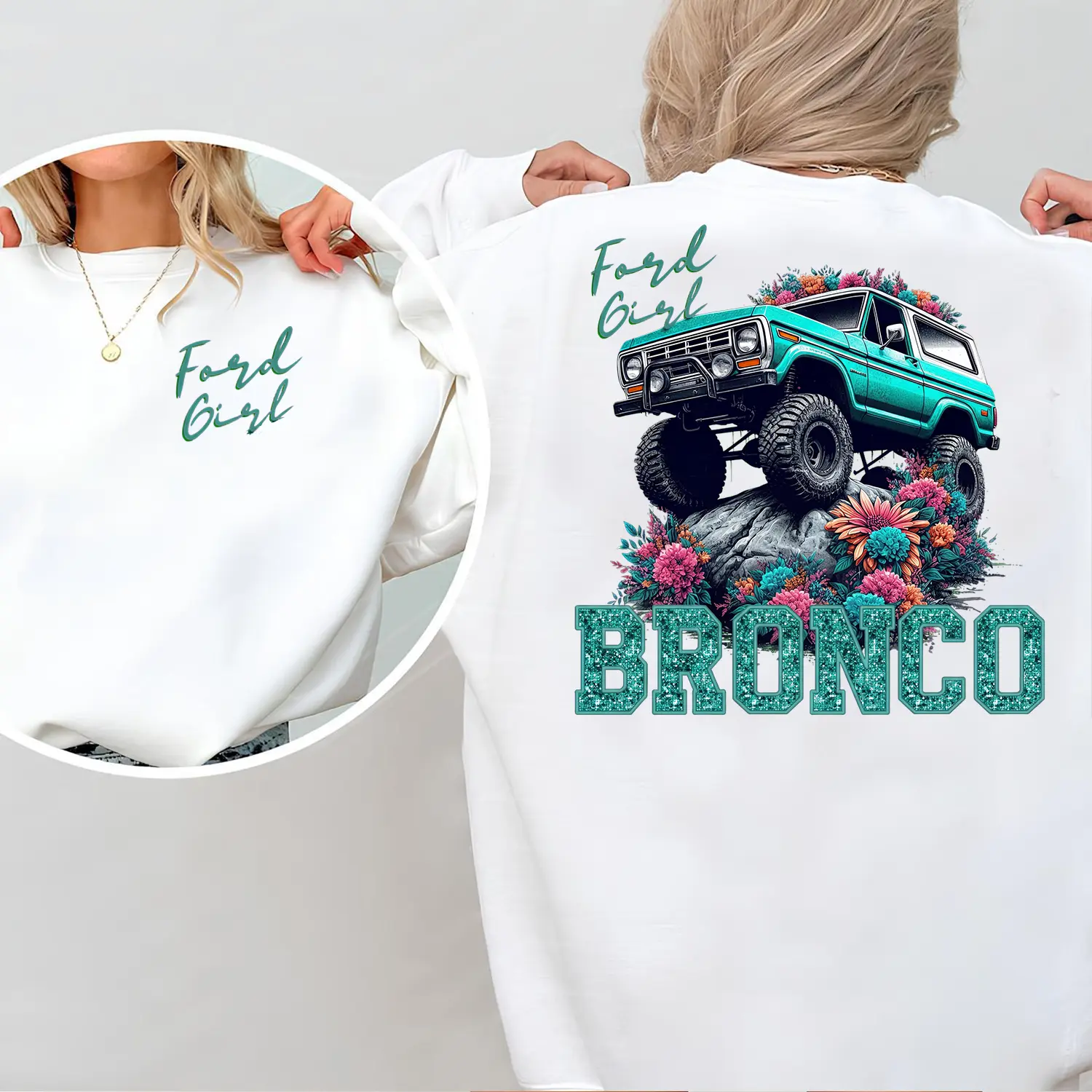Ford Girl Bronco T-Shirt-Vintage Off Road Bronco Floral Graphic Tee,  Womenswear