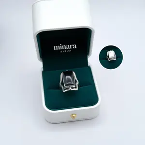 950 Silver Rectangular Double-Stone Ring Reversible Natural Stone Elegant Design Versatile for Any Occasion