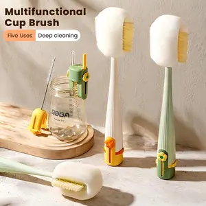 Two-piece 5-in-1 bottle cup straw cleaning brush - A versatile tool for cleaning bottles, cups and straws (cream white / jasmine green)