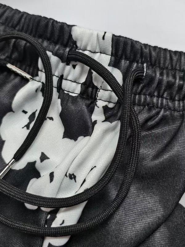 Autumn Winter Retro Floral Hip-Hop Loose Casual Pants, Casual Streetwear Trousers, Elastic Waist Pocket Sweatpants, Unisex Ring Design, Suitable for Fall & Winter