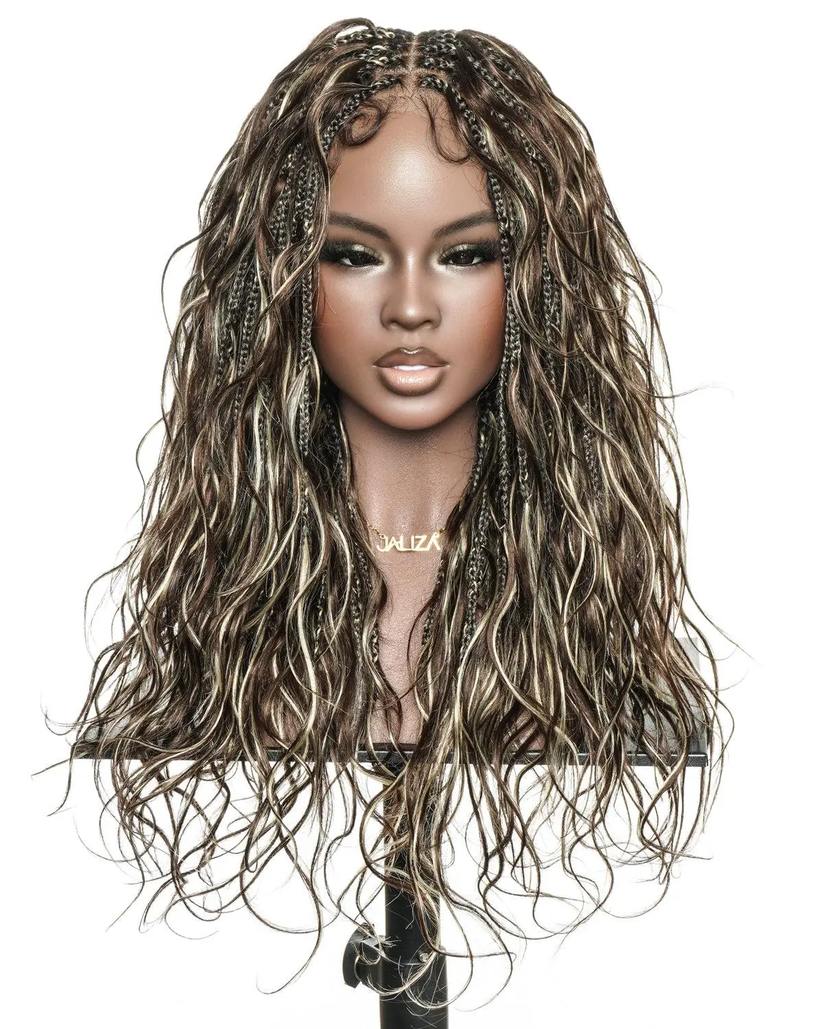 JALIZA Michelle Full Lace Hand Tied Wig - 22 in Bora Bora Human Hair Curls, Glueless Champagne Swirl Blonde Blend #4/613, Shed-Proof Boho Box Miracle Braids, Full Lace Cap, Lace Curly Wig Boho Style Wigs Lace Braided Wig