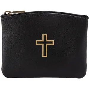 Black Rosary Pouch with Zipper and   Imprint,Stylish Leather Catholic Pouch Rosary Case for Men and Women,Portable   Rosary Holder, for Easter, Lent, and Religious Events
