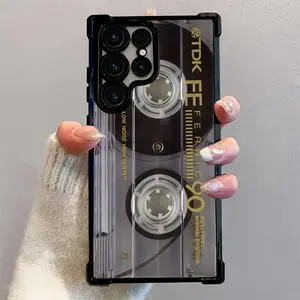 Retro Cassette Pattern Phone Case Compatible with Samsung Galaxy S25 S24 S23 S22 S21 FE Ultra Plus 4G 5G, Transparent Soft Back Cover for Drop Protection.