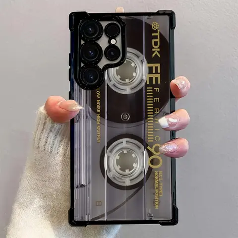 Retro Cassette Pattern Drop-Safe Soft Back Cellphone Case - Transparent, Shockproof Protection for Samsung Galaxy S25 S24 S23 S22 S21 FE Ultra Plus 4G 5G Handheld Devices
