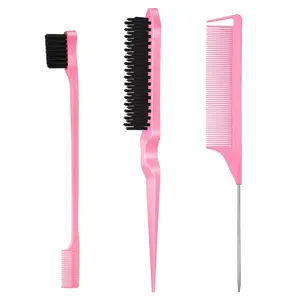 3 Pcs Slick Back Hair Brush, Rat Tail Comb, Edge | Bristle Brush, Hair Accessories for Girls,Toddlers Sleek Ponytail/Bun, Edge Control and Smoothing Hair & Flyaways