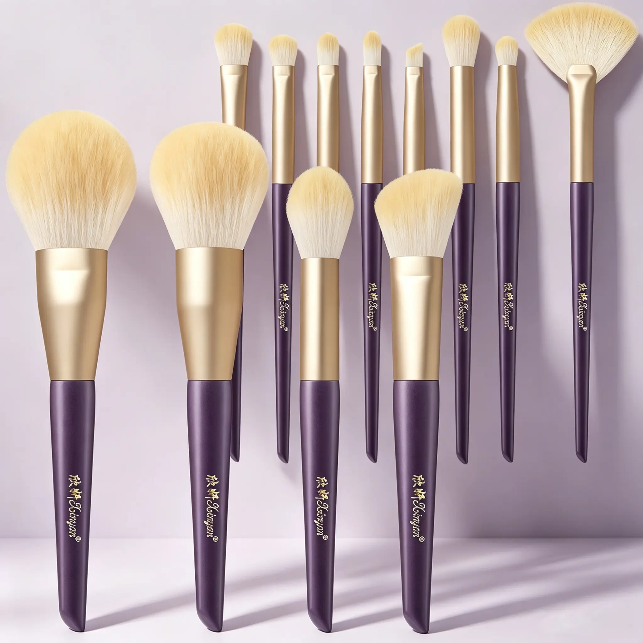 12-Piece Matte Dark Purple Handle Champagne Ferrule Makeup Brush Set - Soft Gradient Cream Synthetic, Smooth Blend, Washable Brushes for Foundation, Blush, Contour, Eyeshadow, Concealer - Portable Cosmetic Tools for Beginners, Travel