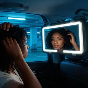 2PACK-Chic LED Car Mirror with Tri‑Color Light & Magnetic Detachment，Rechargeable LED Car Vanity Mirror with Touch Screen, Sunshade Attachment & Portable Design for Effortless On-the-Go Beauty