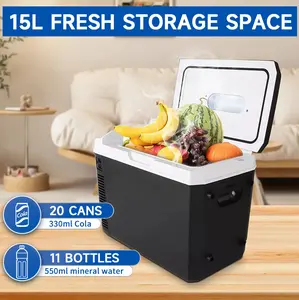 12V Car Fridge 16 Quart Portable Freezer Compressor Cooler 12/24V DC 110~240V AC for Truck Van RV Camper SUV Travel Camping Road Trips Tailgating -14℉~149℉ Compact Size Excellent Cooling Durable Material Versatile Charging