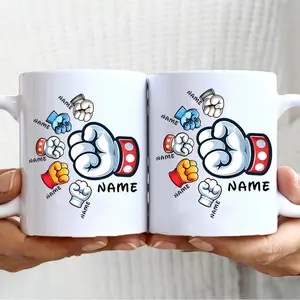 CUSTOM 1-6 Kids Holding Cartoon Dad‘s Hand Mug, Cartoon Dad and Children Hands  Mug, Father's Day Fist Bump Mug