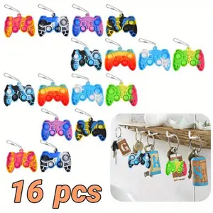 [16pcs Mini Keychains Assorted] 16pcs Valentine's Day Mini Keychains - Assorted Colors, Perfect for Classroom Rewards, School Gift Exchange, Party Favors & Goodie Bag Fillers, Card, Random Styles