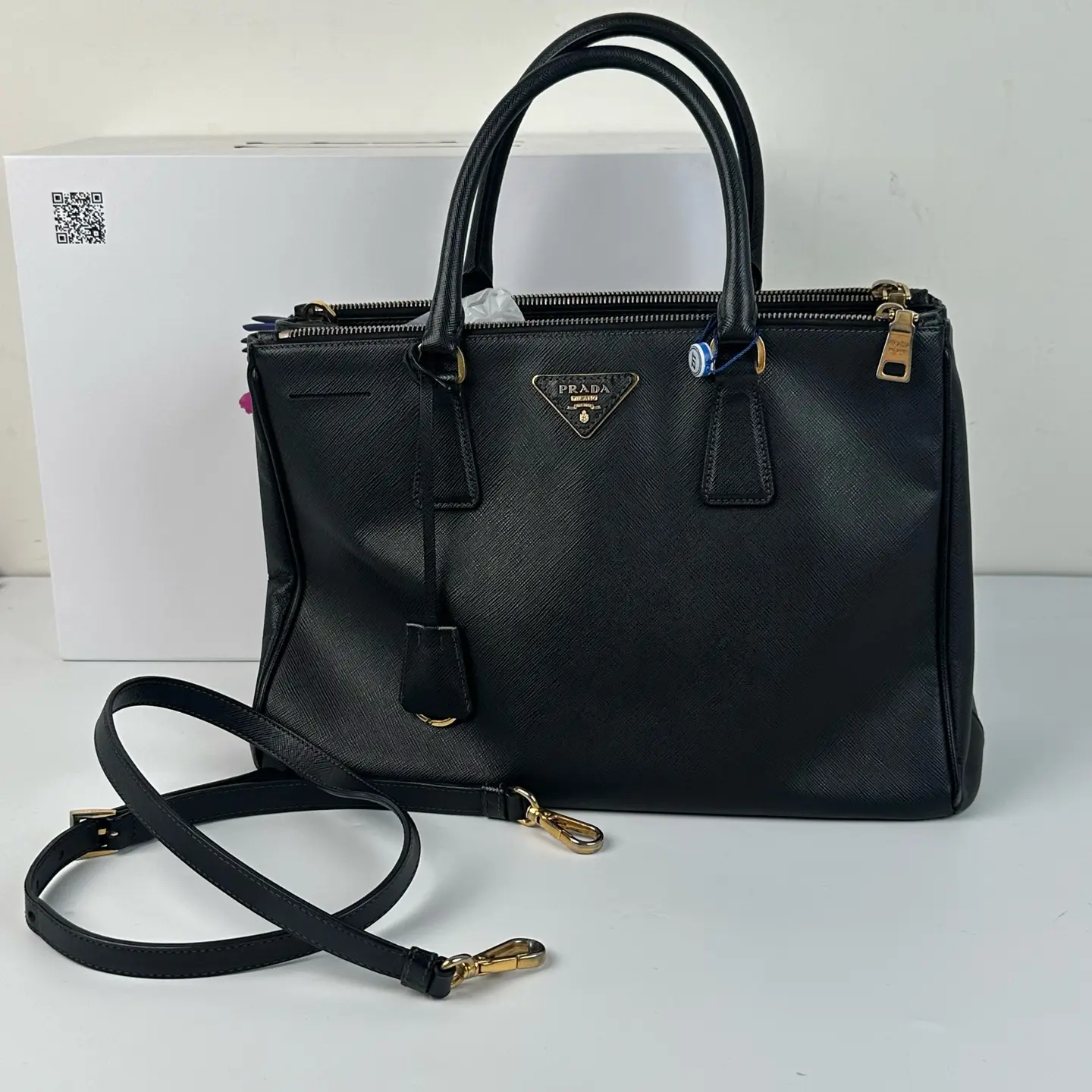 Pre-owned PRADA Galleria Large Saffiano Leather Double Zip Tote Bag