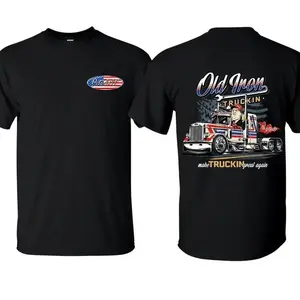 Old Iron Truckin T-Shirt – American Flag Semi Truck Graphic, Perfect Gift for Truck Drivers and Patriotic Trucking Fans, Men's Cotton Tee