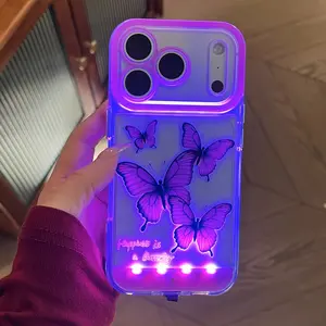 2026 New Voice Control Glowing Butterfly Phone Case, Fits iPhone 17 Pro Max to 11 Pro Max, Tpu Anti-Drop, Daily Use Gift