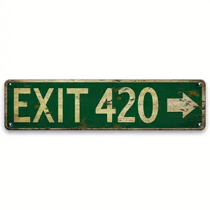 1PC, EXIT 420 Street Sign Rustic Metal Tin Sign, Funny Iron Plaque Retro Man Cave Wall Decor, Perfect for Office Decor, Cafe Decor, Garage Decor, Bar Decor, Pub Decor, Dorm Decor, Home Decor, Home Decor Products 16x4 inch, Vintage Garage Signs