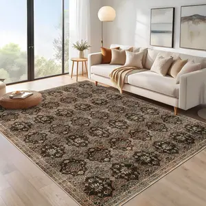 Pearl Velvet Washable Foldable Printed Rug, Persian Shared Favorites, For Multiple Room Uses, Beige