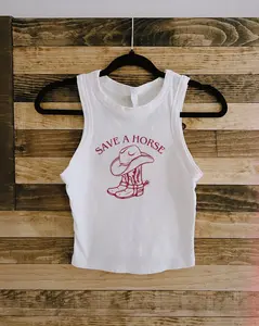 Save A Horse country tops, country concert outfits, summer tops, Micro Rib Racerback Tank Y2K Crop Top shirt, Cowgirl Shirt, Country Girl Outfit