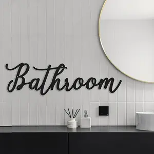1 metal bathroom wall sign, iron black letter art decoration, farmhouse rural retro style door emblem, suitable for home decoration, Bathroom Decorations