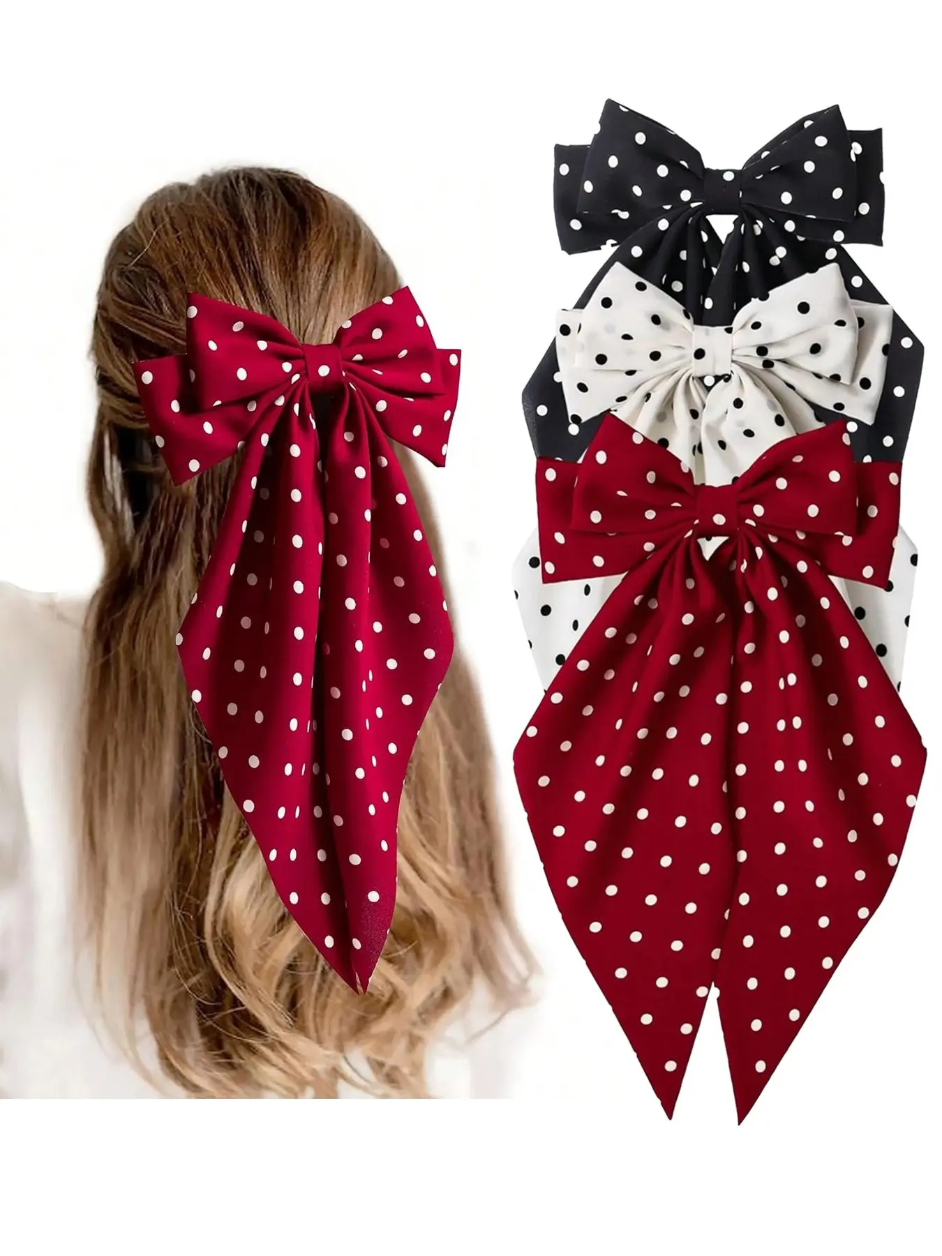 3pcs women's polka dot bow super cute hair clip set, fashionable hair accessories for the back of the head, suitable for afternoon tea, Mother's Day gifts, parties, music festivals, vacation outings, daily casual hair accessories, Super Cute Clips