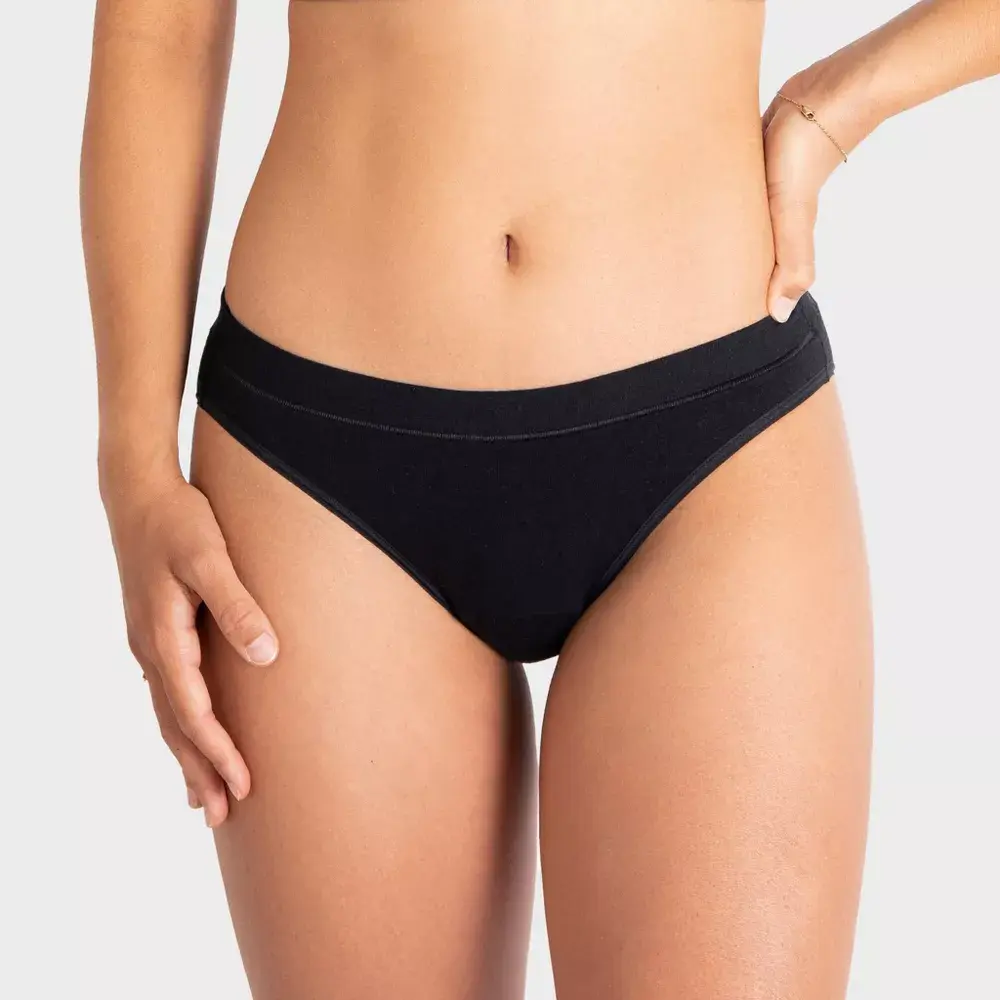 Women's Reusable Saalt Leak-Proof Period Bikini Underwear - Regular Absorbency, Super Soft Modal, Breathable Light Mesh, Everyday Wear, Volcanic Black, XS