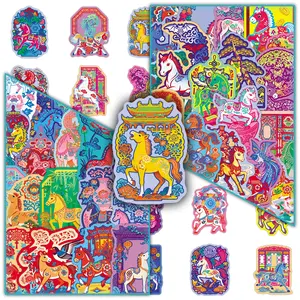 50 Sheets of Horse Year New Year Greeting Festival Atmosphere Artistic Design Sense Personalized Creative Decoration DIY Scrapbook Material Stickers Graphic Decal