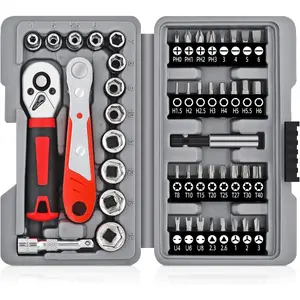 48 Pcs 1/4 Inch Ratchet Socket Wrench Set and Screwdrivers Bit Set with 2" Extension Bar and Magnetic bit Splicer Bar, Suit for Home Maintenance, Auto, Motorcycle, and Bicycle Repair