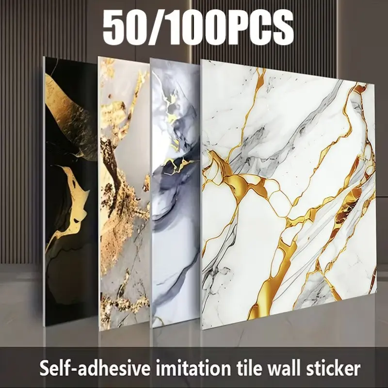 50/100pcs 11.8x11.8 Inch Self-Adhesive Marble Tile Wall Decals, Marble Stickers, Decorative Wall Sticker, Waterproof Wallpaper for Bathroom & Kitchen, Easy Clean 3D Wall Panels, Wall Sticker