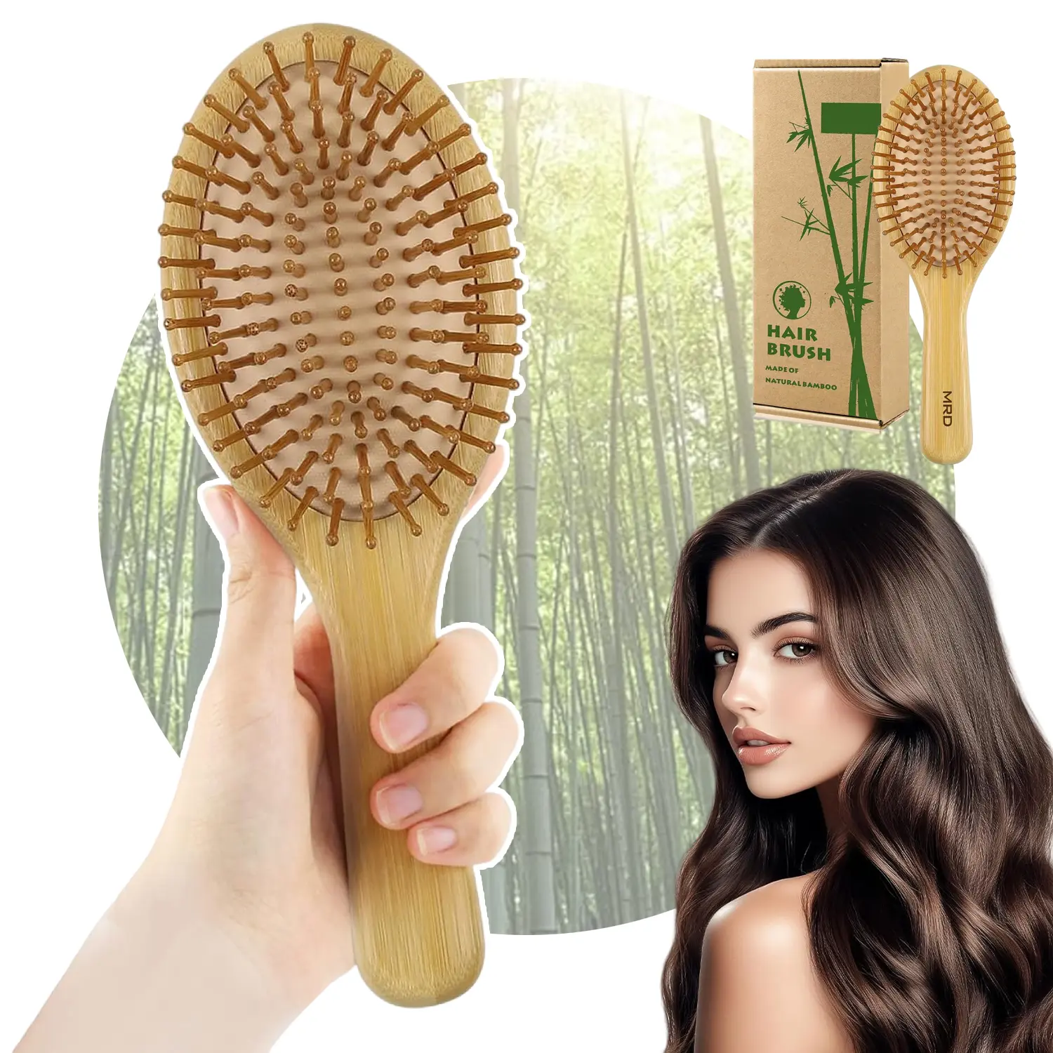 Natural Bamboo Paddle Hair Brush, Air Cushion Detangling Hairbrush, Ergonomic Scalp Massage Comb for Thick Thin Curly Dry Hair, Eco-Friendly Hair Grooming Tool for Men Women