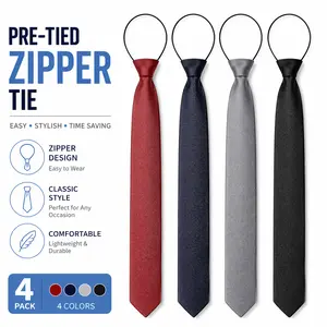 4 Pieces Men's Zipper Ties Adjustable Zip On Neckties – Slim Skinny Clip On Ties for Business, Wedding & Casual Dress Shirts, Easy Wear Formal Accessories