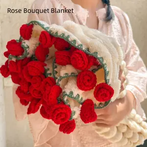 New Rose Flower Hand-Woven Multifunctional Bouquet Blanket, Soft and Fine, Warm Plush Blanket, Round All-Seasons, Sofa Blanket, Portable, Decorative Giftable Blankets