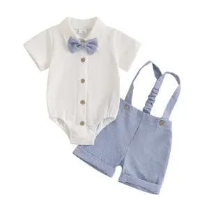 Imcute Newborn Baby Boy Clothes Suit Infant Short Sleeve Gentleman Outfits Romper Shirt+Bowtie+Suspender Shorts