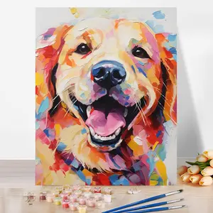 Painting by Numbers Kits for Beginner Digital Oil Painting Kits Drawing DIY Acrylic Arts Craft Kit Gift for Home Decor Golden Retriever Dog